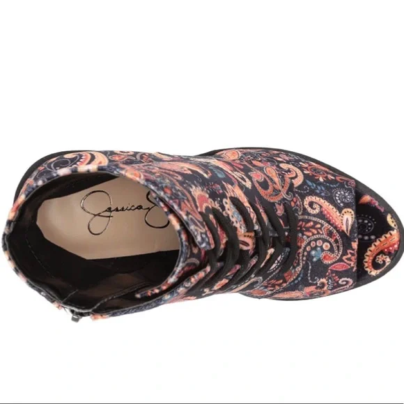 Jessica Simpson Lizzah Peep Toe Bootie Autumn Combo Size 7 - Picture 6 of 7